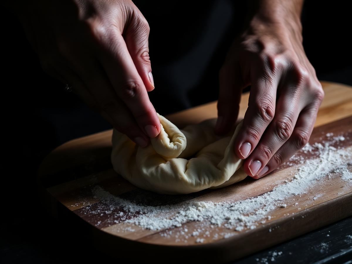 Händer som formar pizzadeg